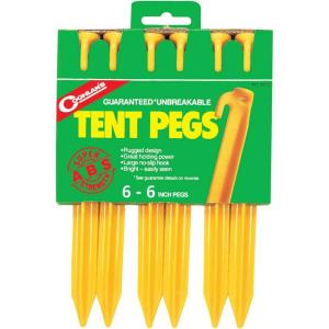 imageCoghlans 6inch Tent Pegs 6 Pack Lightweight Durable Plastic Grounds Stakes for Camping Tents Outdoor Canopy Stakes for Beach and Garden Lawn and Rain Tarp