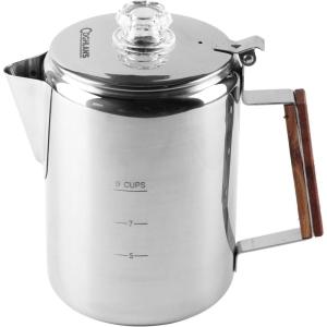 imageCoghlans Aluminum Coffee Pot 9Cup Percolator for Camping Lightweight Stovetop Coffee Maker Durable and Portable Outdoor Brew GearStainless Steel  9 Cup