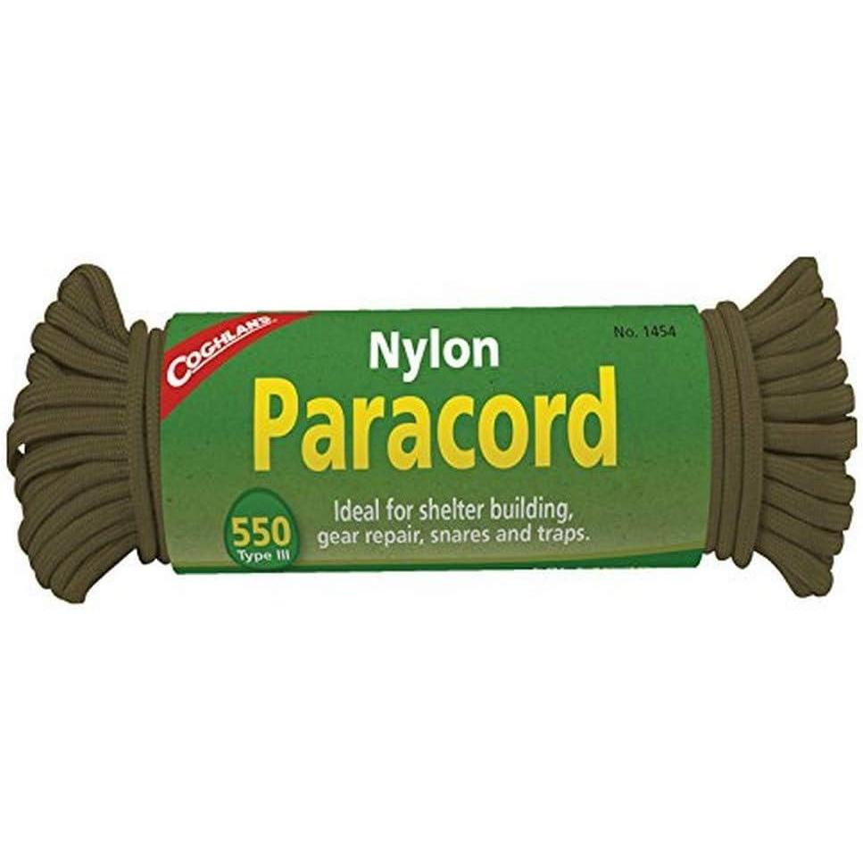 imageCoghlans 50 ft Nylon Paracord  Type III 550 Survival Rope with 7 Core Strands 550 lbs Break Strength  Versatile Outdoor Gear for Camping Shelter Repair and Emergency PreparednessOlive Drab