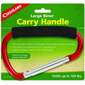 imageCoghlans Large Carabiner Carry Handle  Durable Large Aluminum Clip for Hanging Carrying Bags and Outdoor Gear for Camping Hiking Travel with Foam Handle Wrap 100 lbs Load Capacity